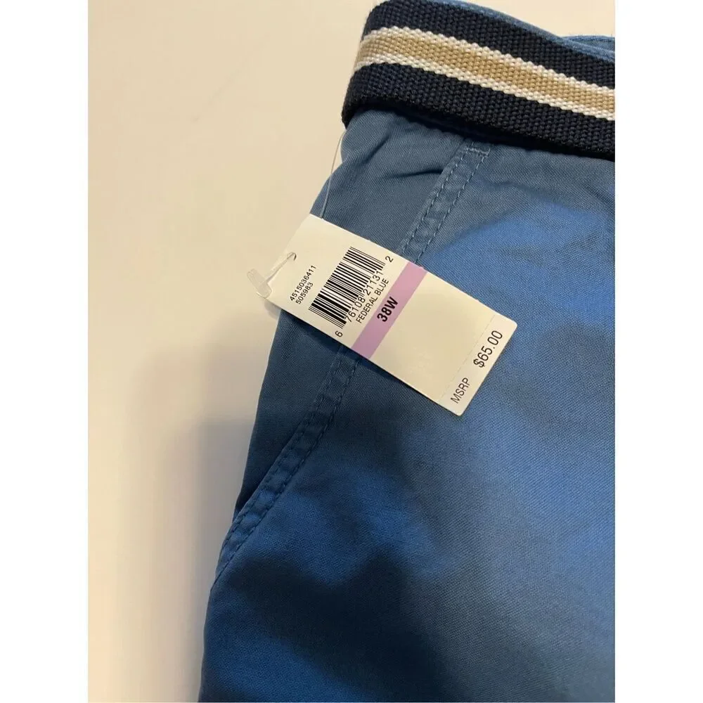 NWT Mens IZOD Federal Blue Cargo Casual Belted‎ Shorts 38